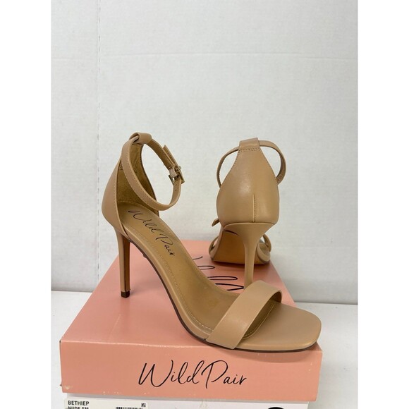 Wild Pair Women's Bethie Nude Square Open Toe Ankle Strap Stiletto Heels Size 8M - Picture 1 of 8